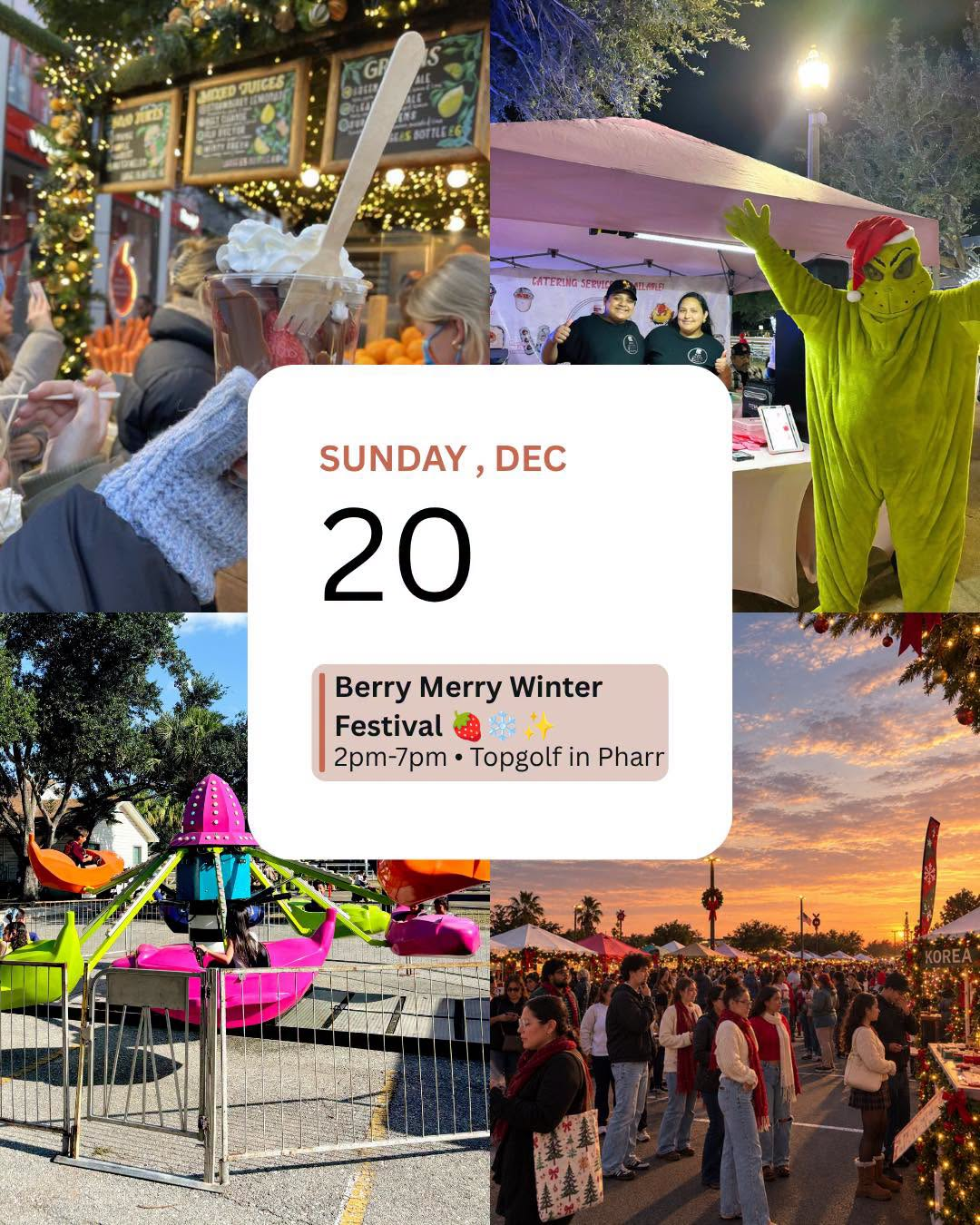 Flyer for A Berry Merry Winter Festival in Pharr, TX on Sunday, December 20, 2026