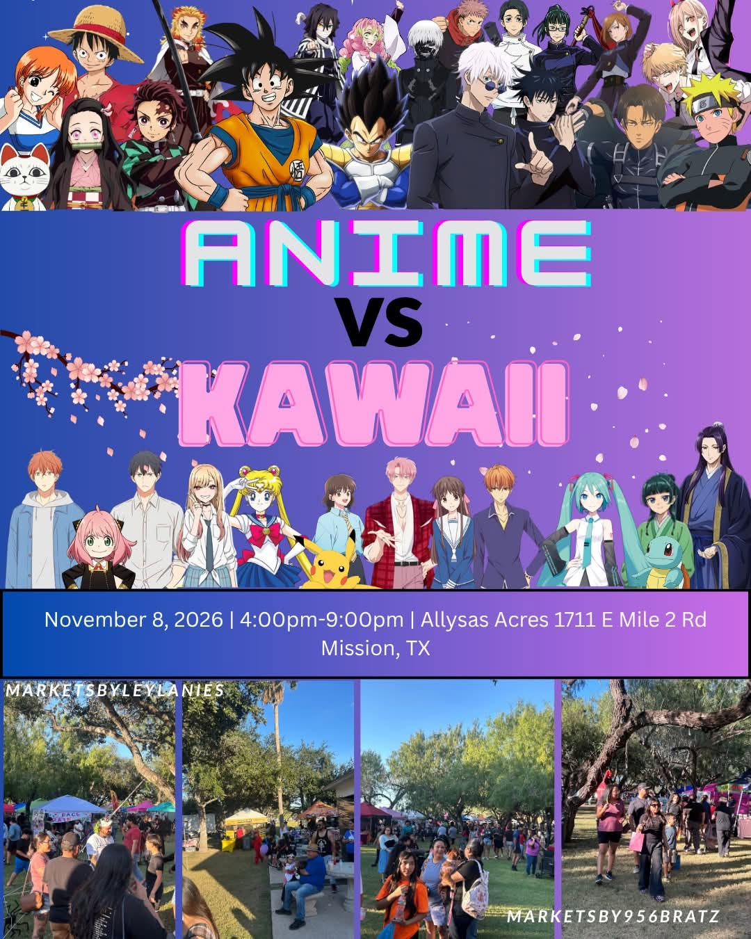 Flyer for Anime vs Kawaii Market in Mission, TX on Sunday, November 8, 2026