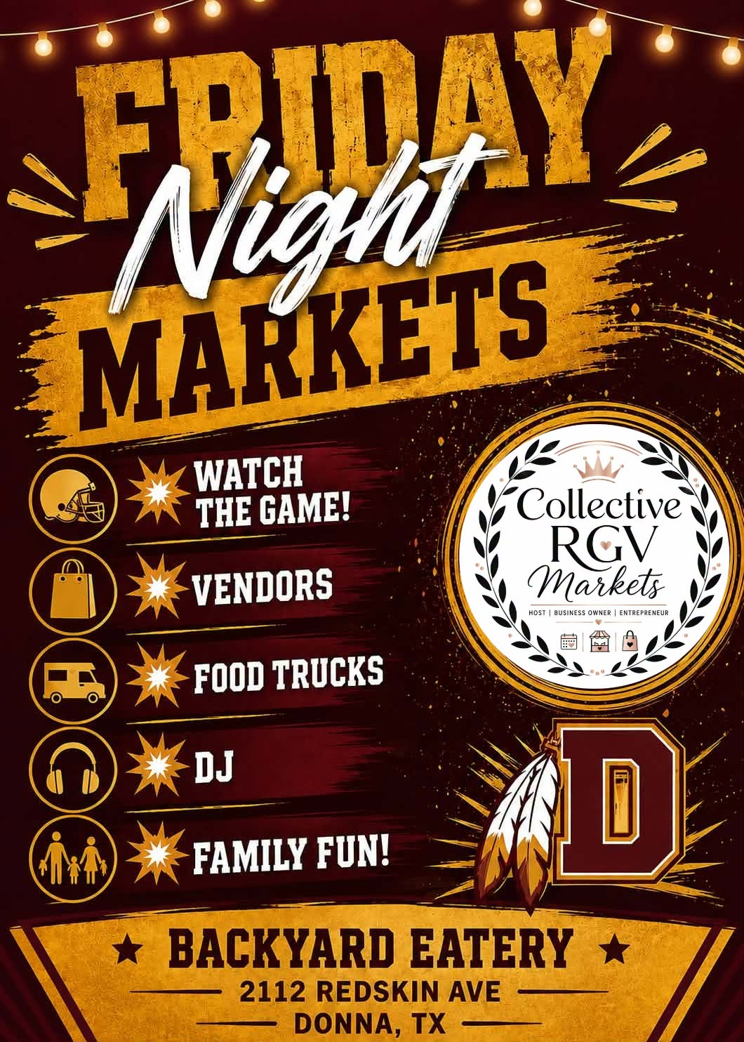 Flyer for Friday Night Market at Backyard Eatery in Donna, TX on Friday, October 30, 2026